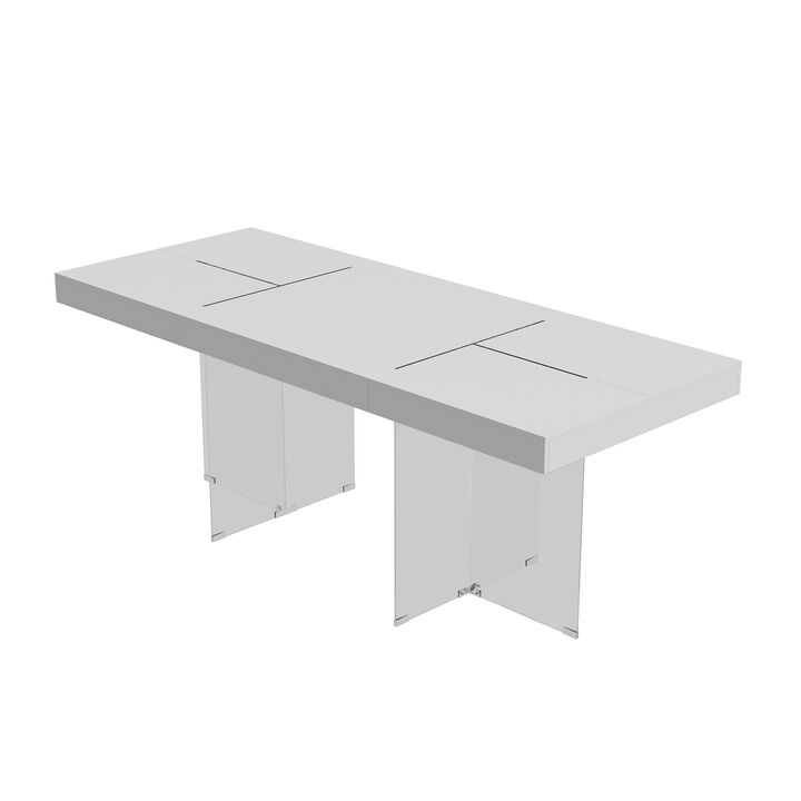 FUFU&GAGA Modern Office Desk with Acrylic Legs (78.7" L x 31.5" W x 29.5" H),White