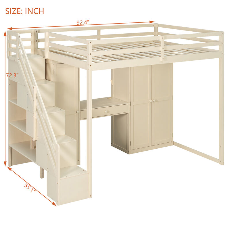 Merax Full Size Loft Bed with Staircase, Dressing Table, Wardrobe, 3-Tier Cabinet image number 4