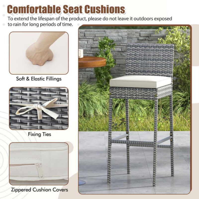 Hivvago Patio Wicker Barstools with Soft Seat Cushion and Cozy Footrest
