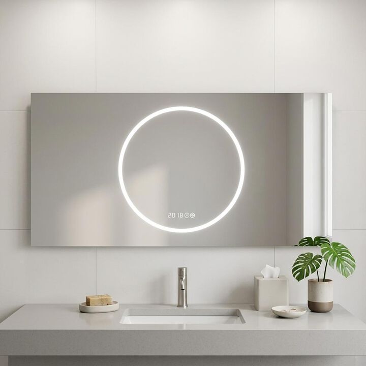 HomeRoots 24" Lighted Frameless Anti Fog Bathroom Vanity Mirror