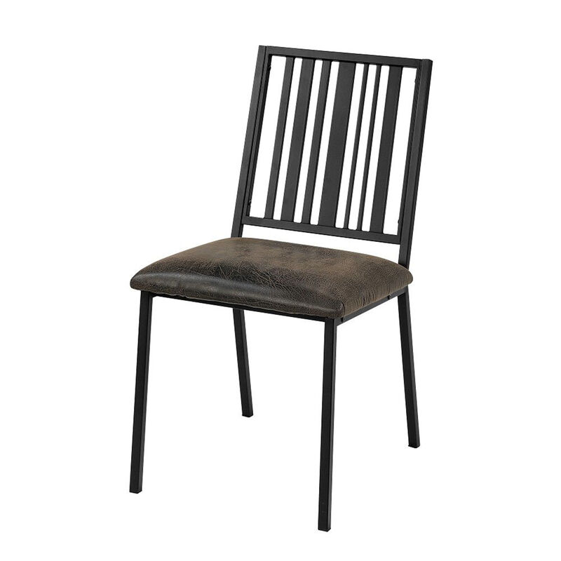Nori 24 Inch Side Dining Chair Set of 2, Slatted Back, Faux Leather, Black - Benzara