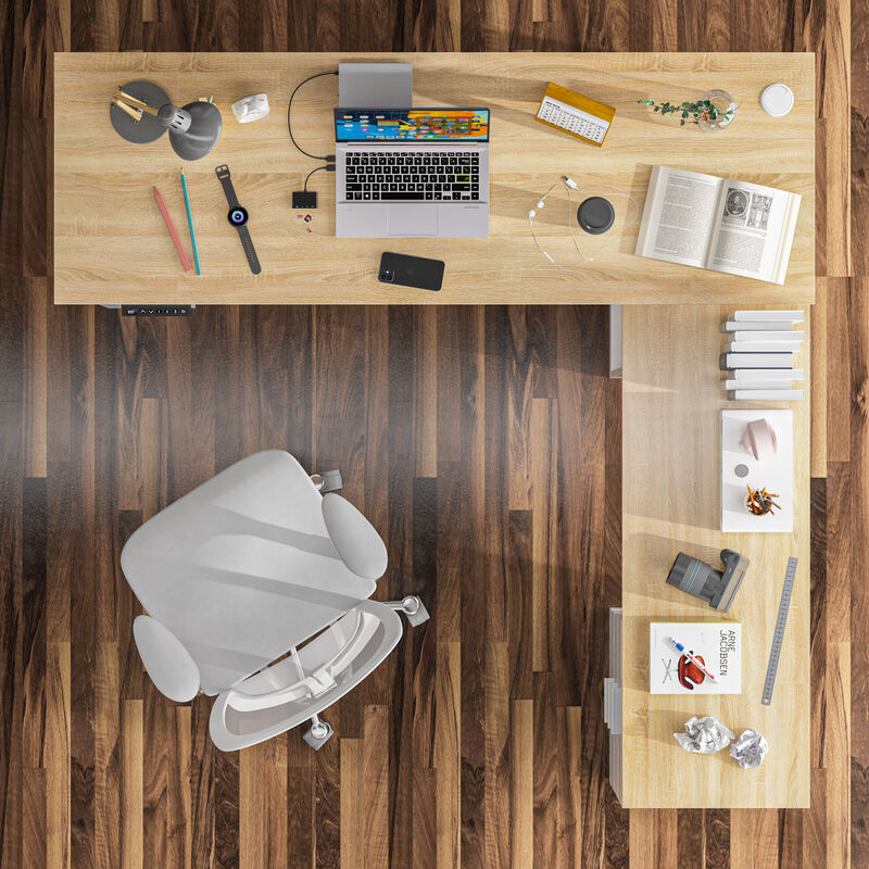 FUFU&GAGA L-Shaped Height Adjustable Standing Desk with Memory Preset Controller, Ergonomic Sit-Stand Home Office Desk (63 in. L x 63 in. W x 28.4–45.8 in. H), White