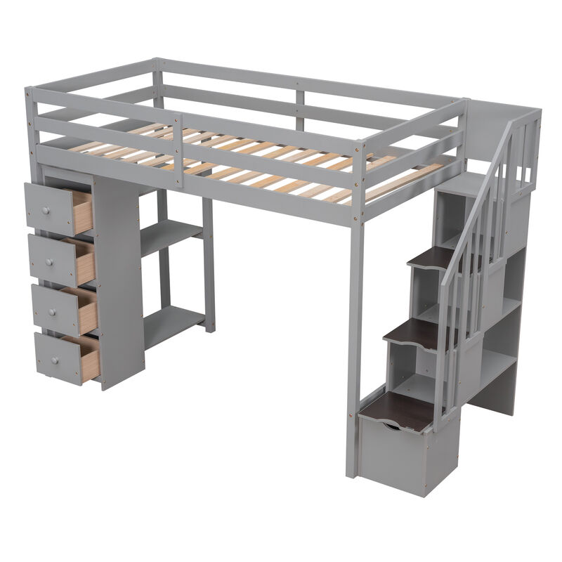 Merax Twin size Loft Bed with Storage Drawers and Stairs