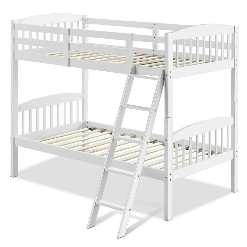 Hivvago Twin over Twin Wooden Bunk Bed with Ladder in White Wood Finish