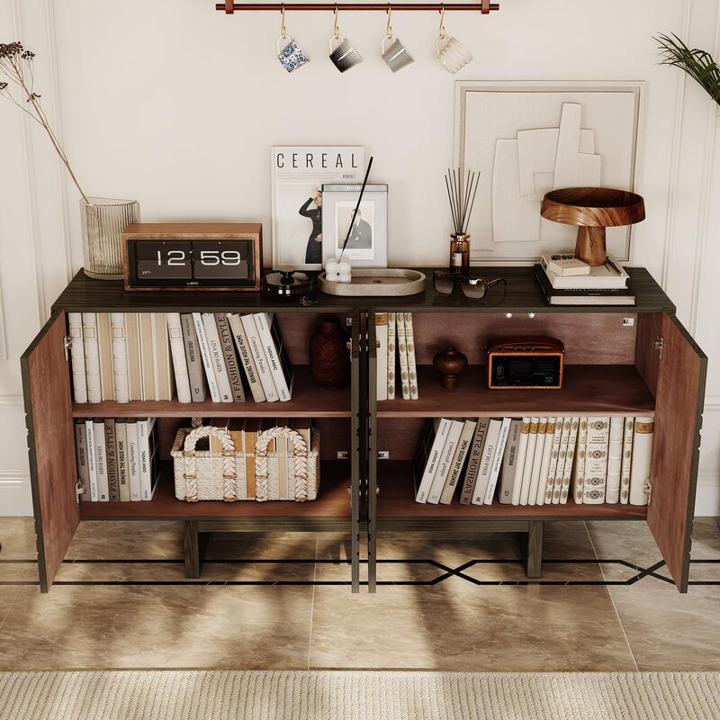 Clihome 63"Sideboard Buffet Cabinet,4 Door Console Cabinet with Adjustable Shelf,Cream Wave