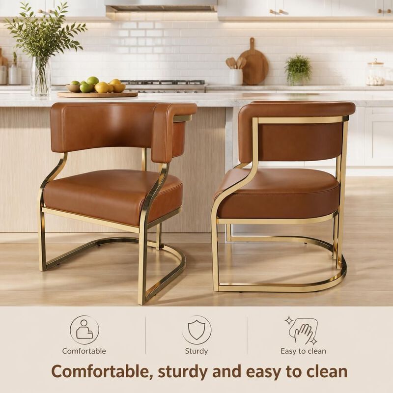 GOODSILO Armless Modern Dining Accent Chairs Set of 2 with Gold Plated Iron Frame PU Upholstered Cushion Ergonomic Curved Backrest for Dining Room Kitchen image number 4