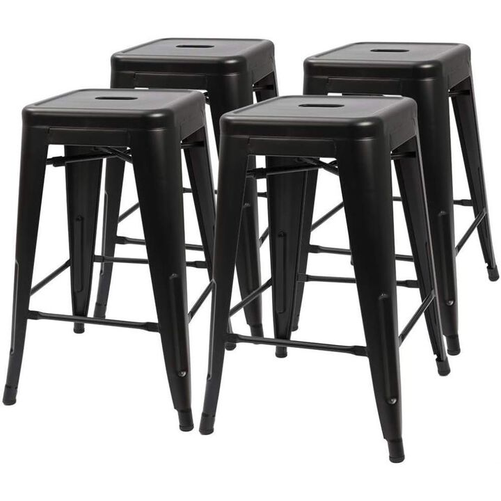 Hivvago Set of 4 - 24-in. Indoor/Outdoor Backless Stacking Red Metal Barstools