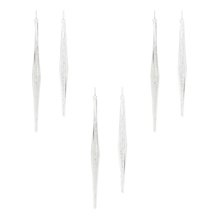 Winter Tree Ornaments Set of 6 Clear Glass Icicle Drops for Holiday Decorating