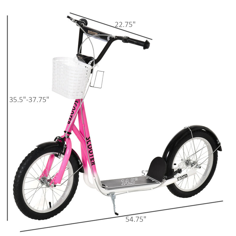 BreeBe Youth Scooter, Kick Scooter with Adjustable Handlebars, Double Brakes, 16" Inflatable Rubber Tires, Basket, Cupholder image number 2