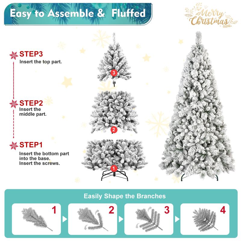 5 ft. Flocked Christmas Tree PVC Hard Needle Hinged 518 Tips with Metal Stand Full Holiday Decoration