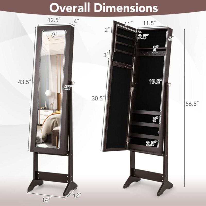 Hivvago Mirrored Standing Jewelry Cabinet Storage Box