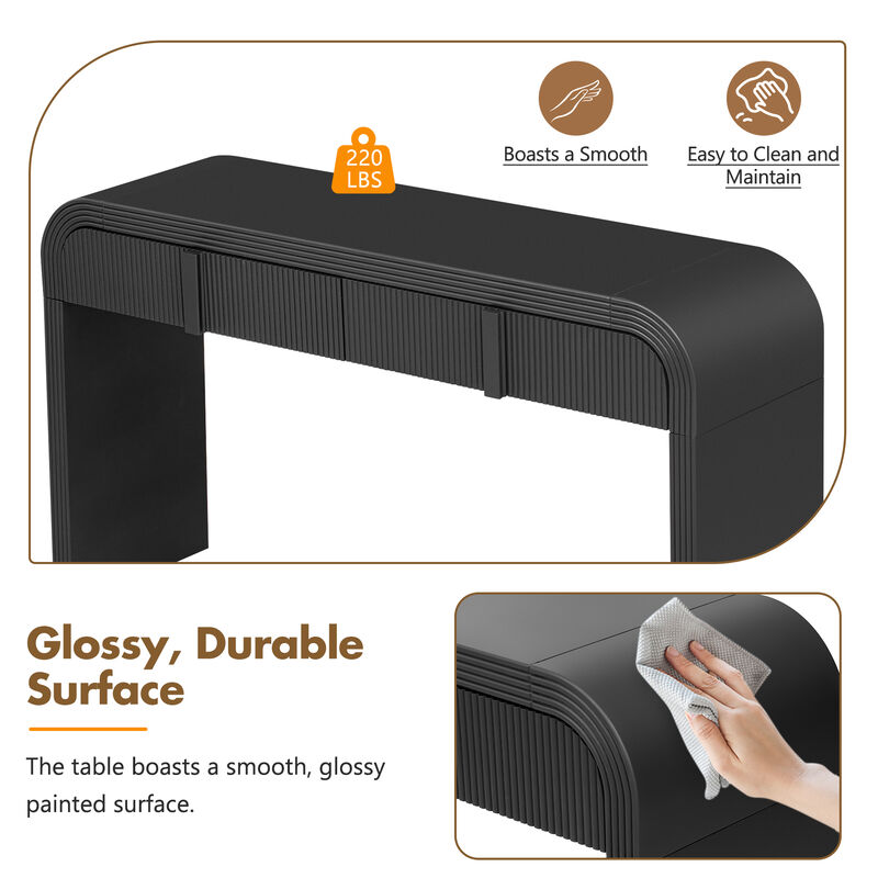 Whisen Unique Modern Rounded Silhouette and Smooth Surface Console Table with 2 Drawers - Apricot Cream