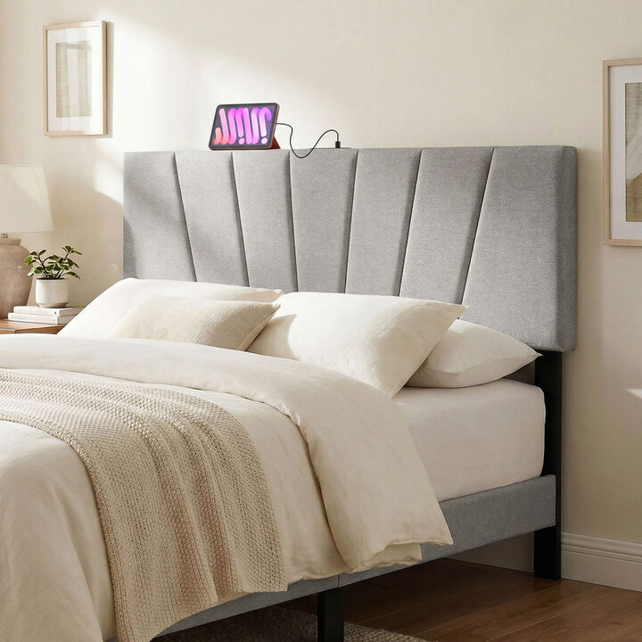 Geometric Headboard for Queen and Full Beds with Upholstered Design