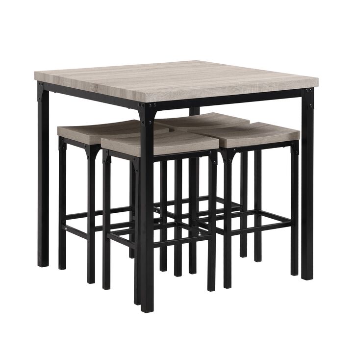 Counter Height 5 Pieces Dining Set In Brown And Black-Benzara