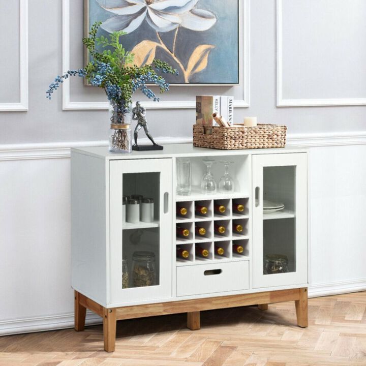 Hivvago Wood Wine Storage Cabinet Sideboard Console Buffet Server-White