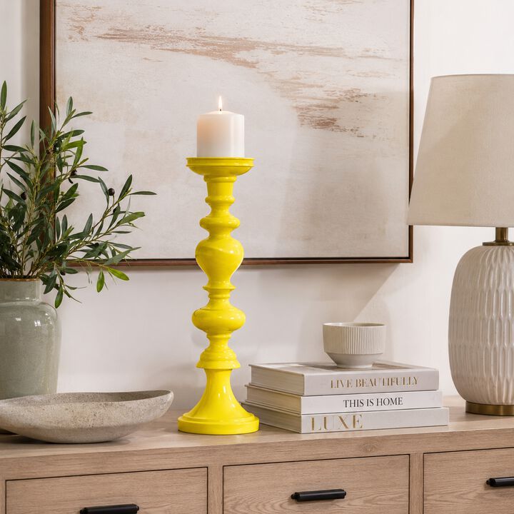 Meo Tabletop D&eacute;cor Candle Holder, Sculpted Turned Yellow Resin, 20 Inch