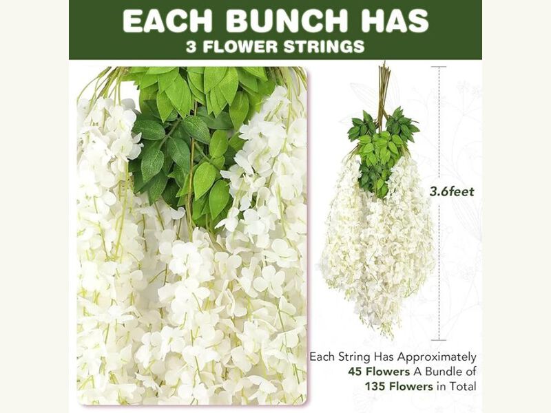 White Artificial Hanging Wisteria Flowers Outdoor Garden Porch Decor image number 2