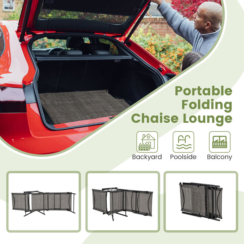 2 Piece Patio Folding Chaise Lounge Chairs Recliner with 6-Level Backrest