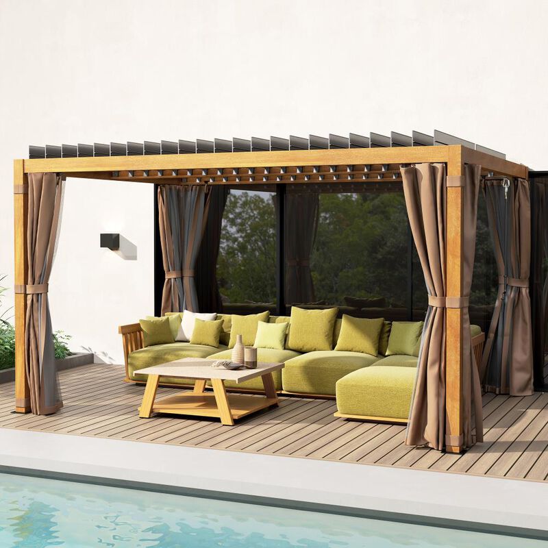 Hivvago 10x13 Backyard Pergola with Louvered Top and Netting image number 7