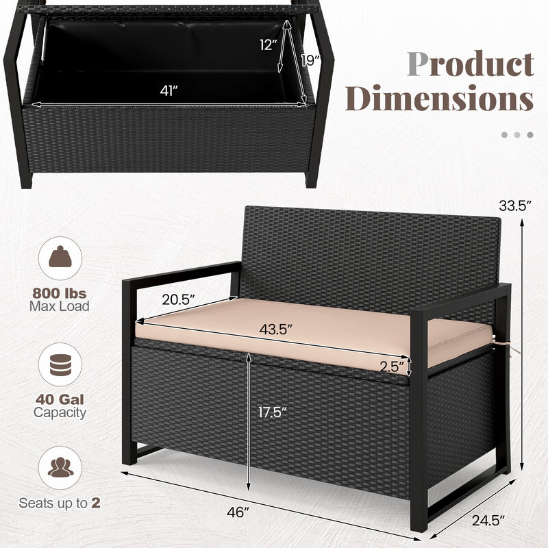 Patio Wicker Storage Bench with Loveseat Seating and Built-In Compartment image number 2