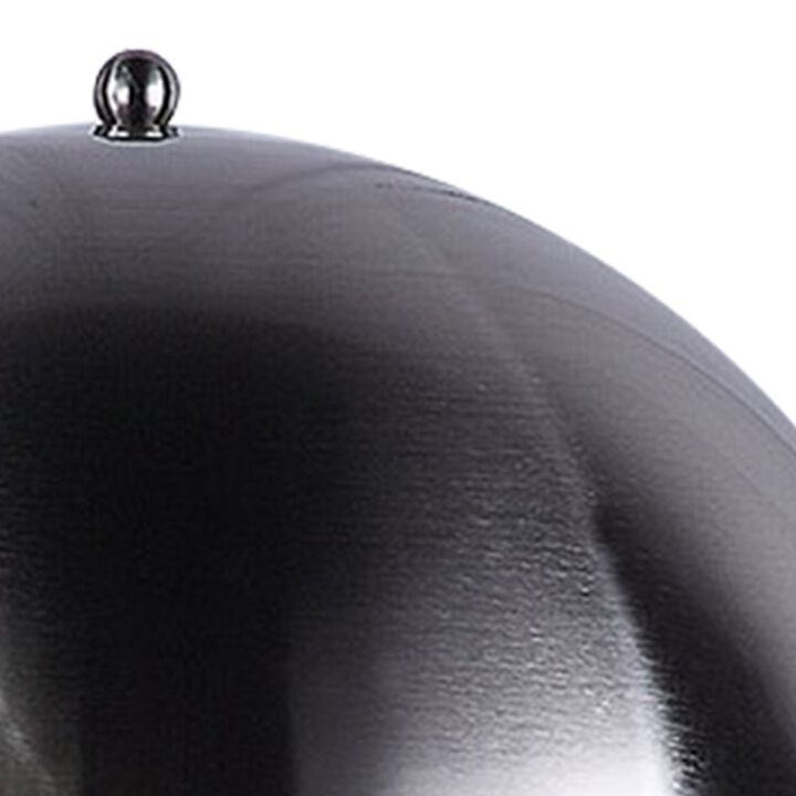 Aria 21 Inch Table Lamp, Round, Dome Shade, Dark Silver, Black Faux Leather - Benzara