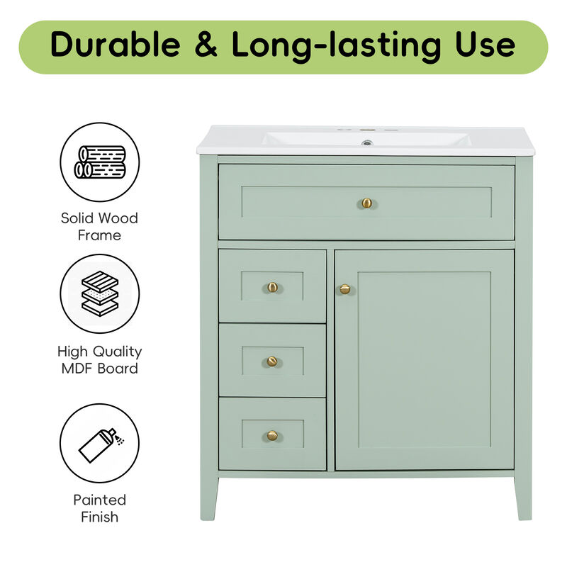 Merax Bathroom Storage Vanity with 3 Left Drawers, Right Cabinet with Adjustable Shelves image number 6