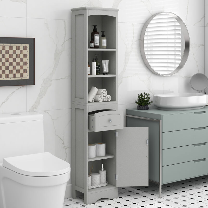 Whisen Verticle Bathroom Cabinet, Freestanding Storage Cabinet with Drawer and Adjustable Shelves