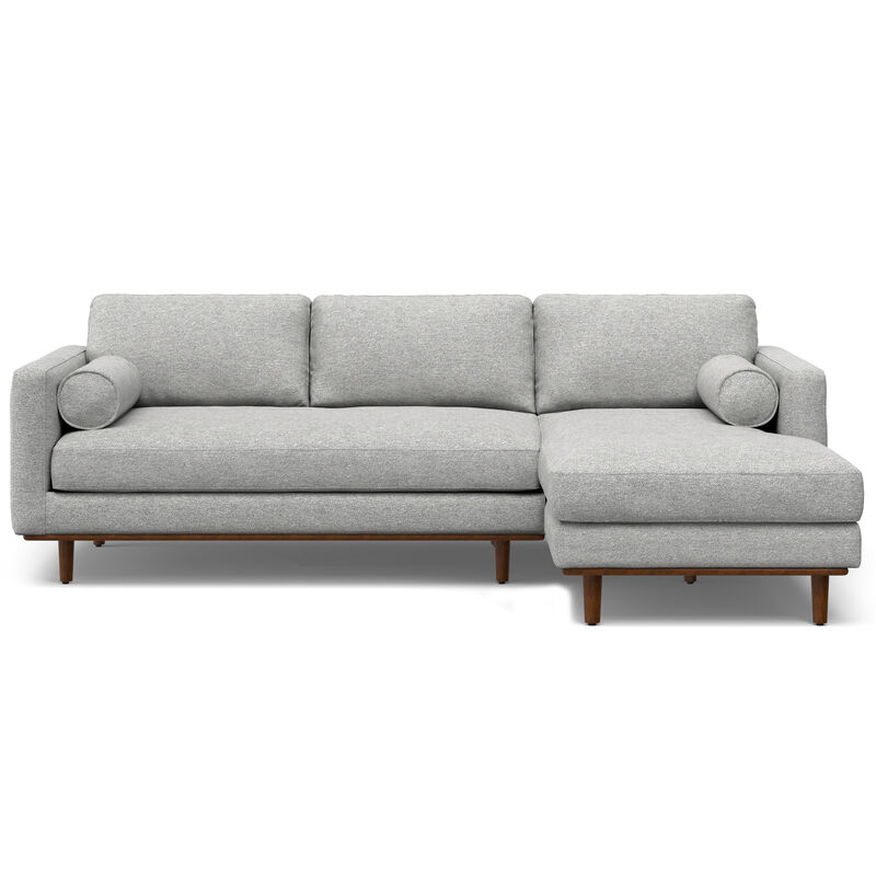 Morrison Mid Century Right Sectional 102 inch Wide Sofa Sectional in Mist Grey Tightly Woven Performance Fabric