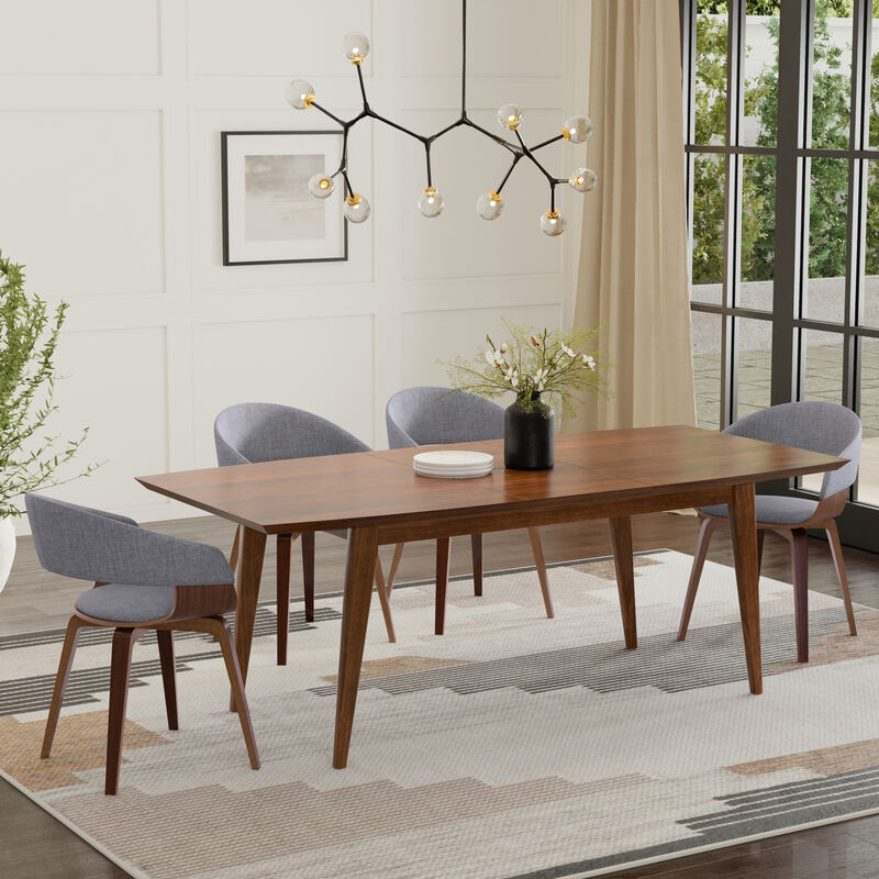 Draper 66-84 inch x 40 inch Rectangle Mid Century Modern Extendable Dining Table in Walnut Veneer