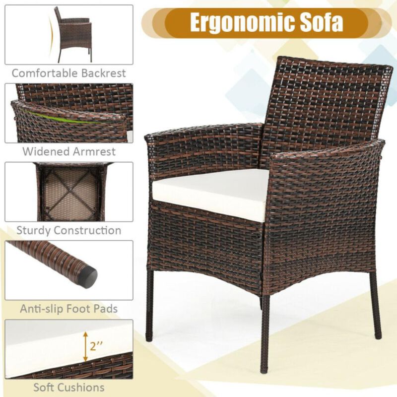 Hivvago 5-Piece Outdoor Wicker Dining Set with Tempered Glass Table and Ergonomic Armchairs
