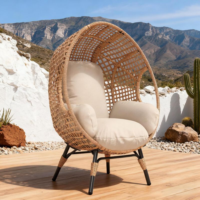 WOW PIONEER Elegant Arc Back Hanging Egg Swing Chair with 400lb Weight Capacity 8-Inch Thick Cushion PE Rattan image number 3
