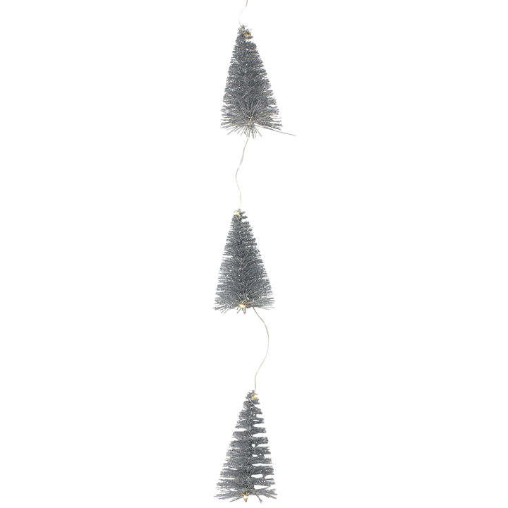 6.75' LED Lighted B/O Silver Mini Sisal Tree Christmas Garland - Warm White Lights