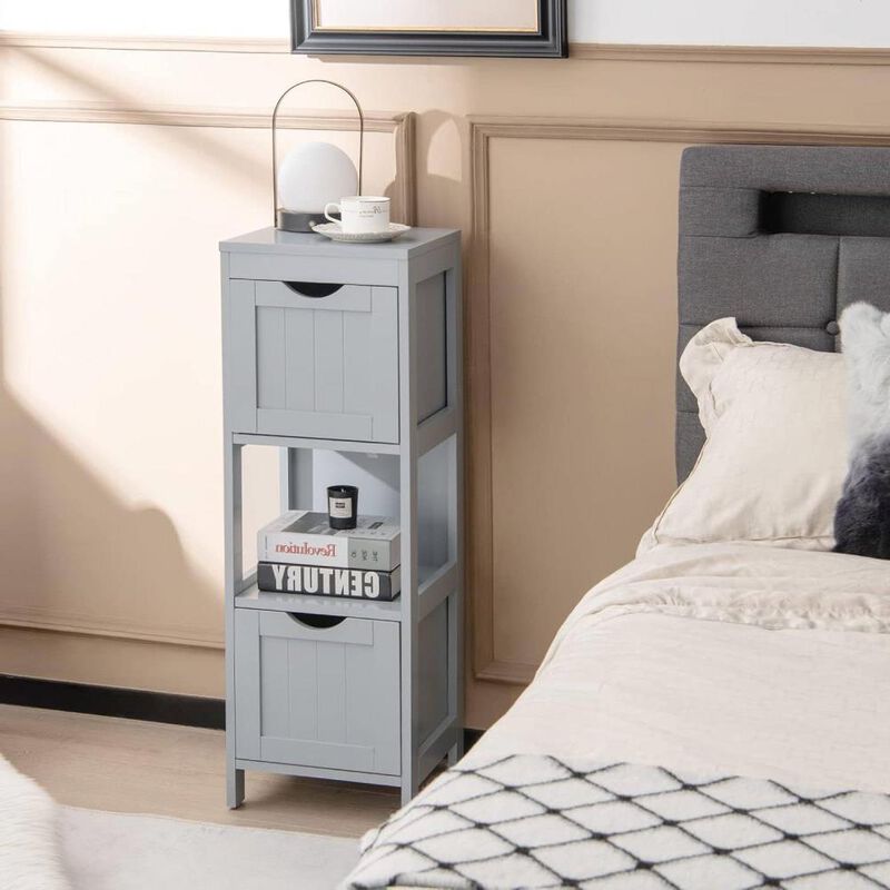 Hivvago Modern Farmhouse 2-Drawer Bathroom Floor Cabinet with Shelf in Grey Wood Finish