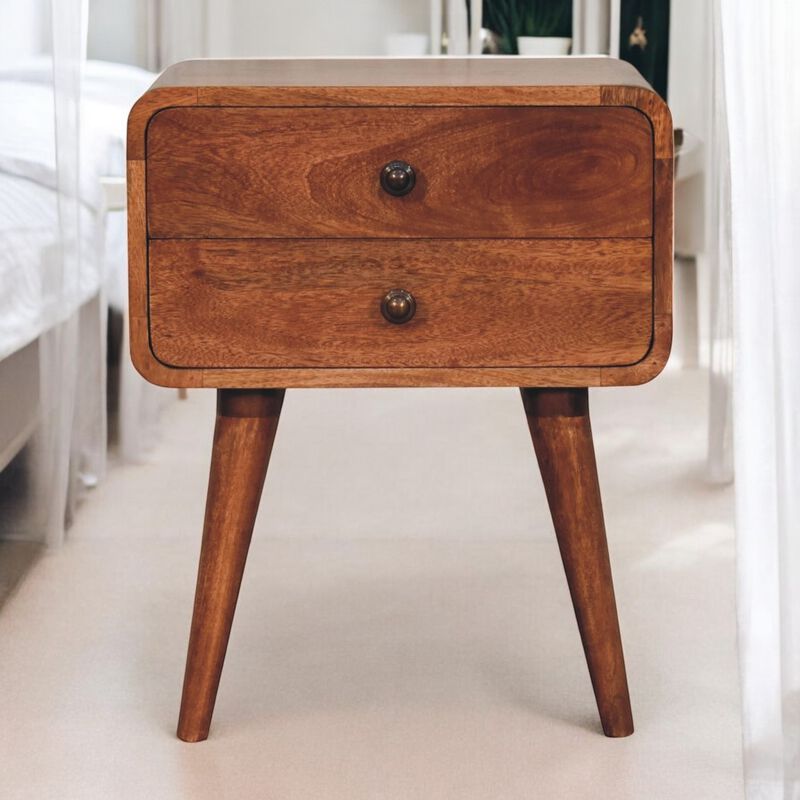 Artisan Furniture Solid Wood Curved Honey Caramel Bedside