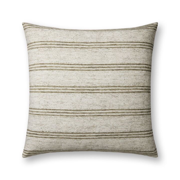 Zephyr PAL0040 Ivory/Olive 22''x22'' Down Pillow by Amber Lewis x Loloi, Set of Two