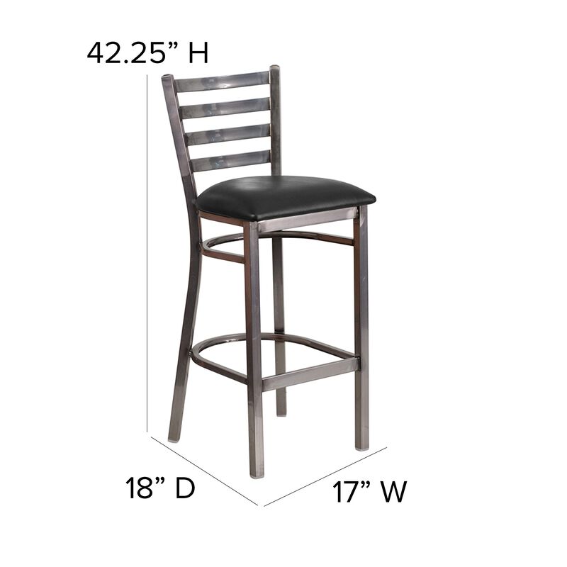 Flash Furniture HERCULES Series Clear Coated Ladder Back Metal Restaurant Barstool - Black Vinyl Seat