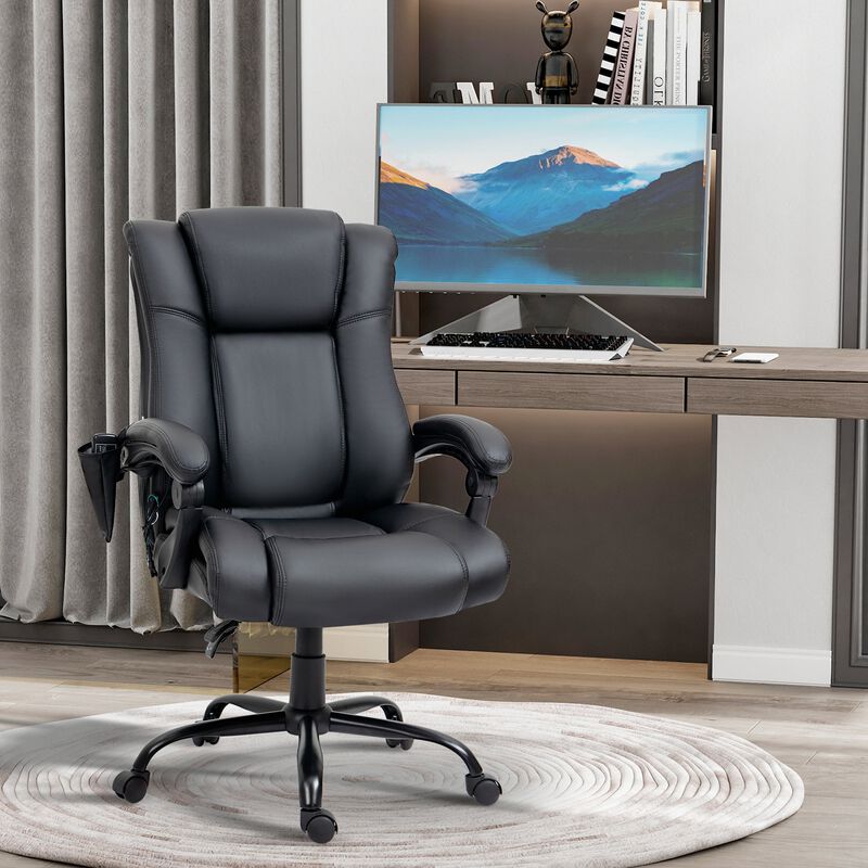 High Back Vibration Massage Office Chair, Reclining PU Leather Computer Chair with Armrest and Remote, Black image number 2