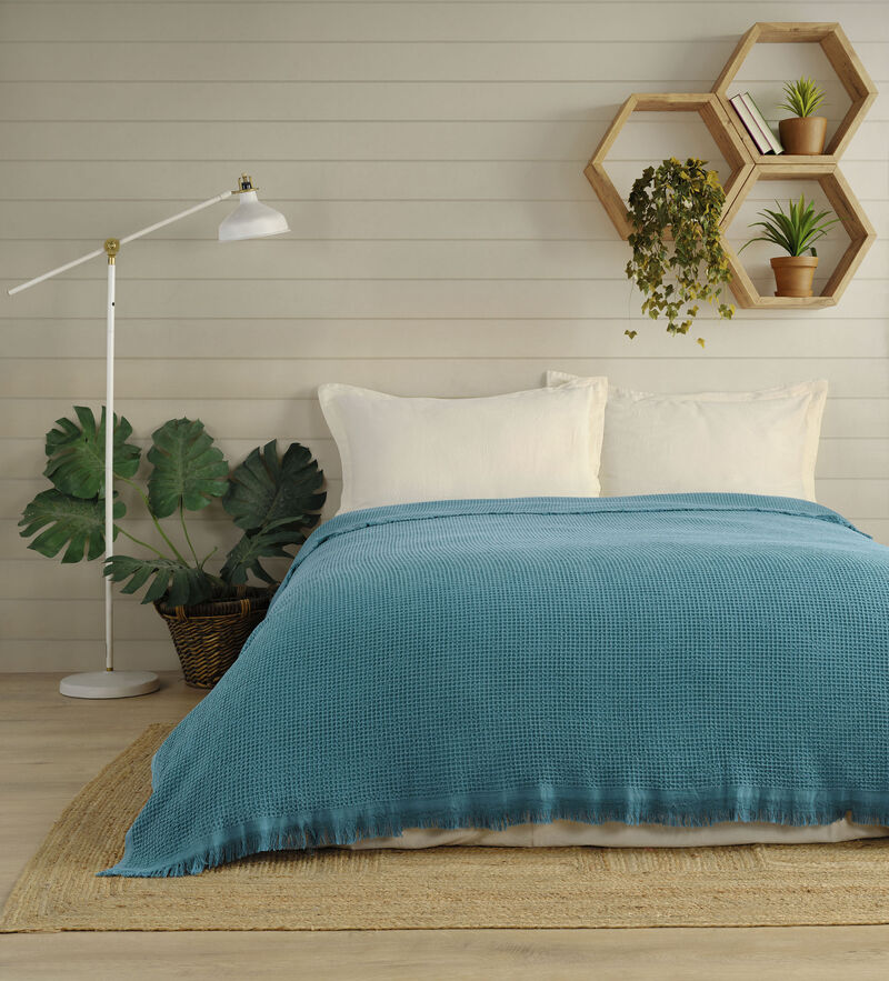 Textile Waffle Plain Cotton Queen Coverlet
