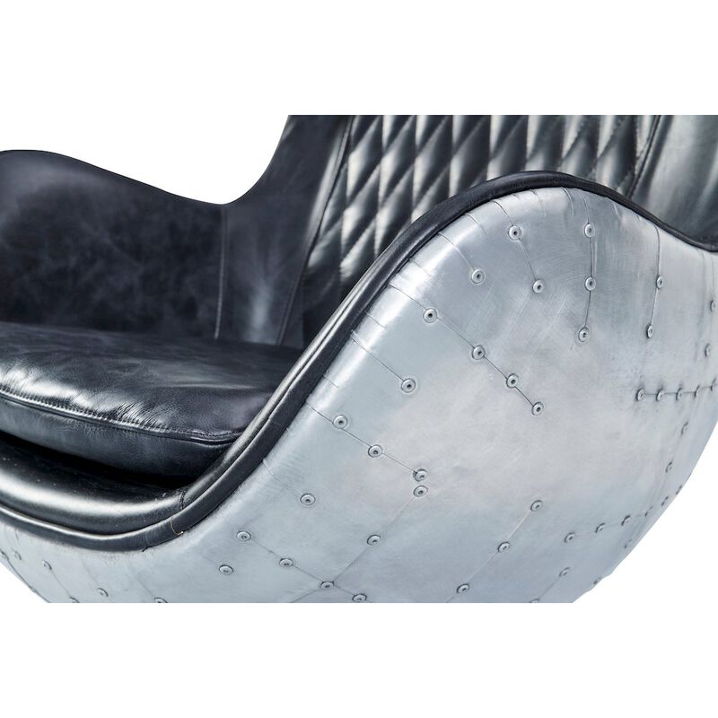 Crafters and Weavers Cruz Modern Egg Chair - Slate Leather and Metal Spitfire Shell