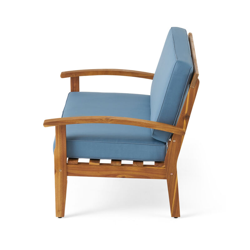 Merax Outdoor Loveseat Set with Side Table - Acacia Wood Patio Furniture, Water-Resistant Cushions, Compact Conversation Set for Deck/Garden