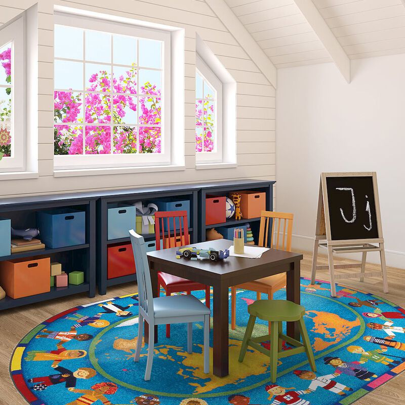 Joy Carpets Kid Essentials Hands Around the World 10'9 x 13'2 Oval Area Rug in Color Multi