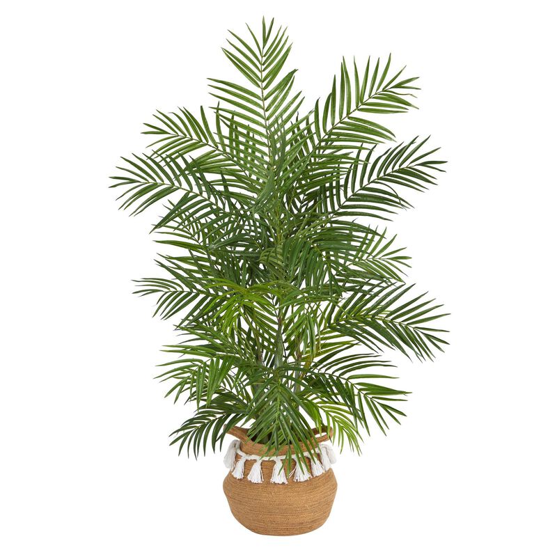 Nearly Natural 4-ft Areca Palm w/736 Lvs in Natural Cotton Planter w/Tassels