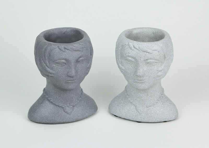 Set of 2 Roaring 20's Flapper Lady Gray Concrete Head Mini Planter 6 Inches Tall image number 1