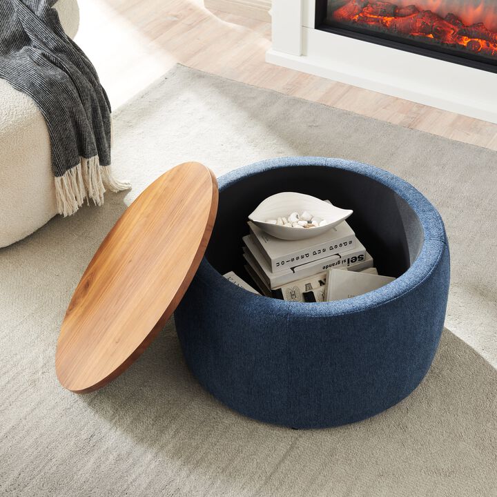 Hivvago 2 in 1 Round Storage Organizer and Foot Stool with Wooden Lid