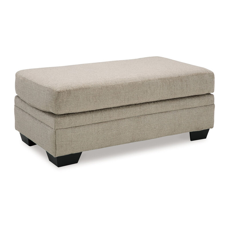 Ead Ottoman Bench, 44 Inch Soft Taupe Brown Polyester, Faux Wood Legs