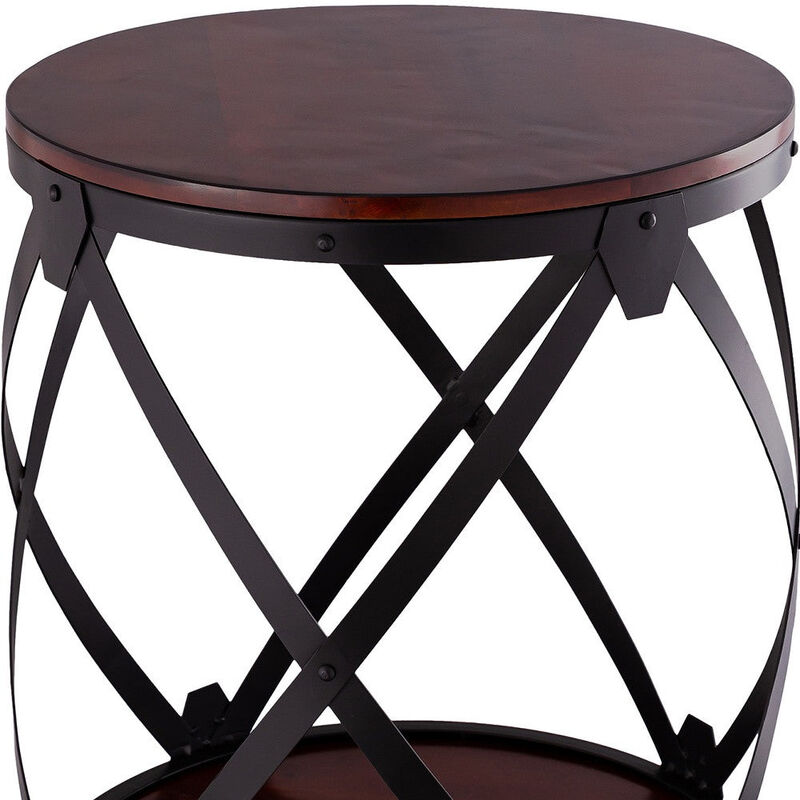 Homezia 26" Black And Chestnut Solid Wood Round End Table