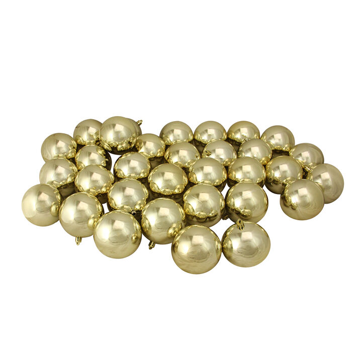 32ct Champagne Gold Shatterproof Shiny Christmas Ball Ornaments 3.25 inches 80mm
