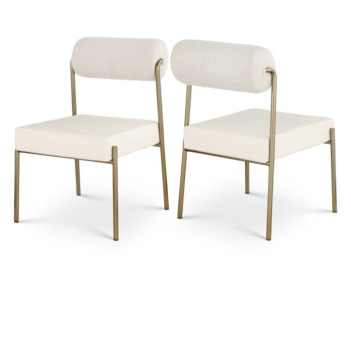 Meridian Furniture Carly Cream Vegan Leather Seat / Boucle Fabric Back Dining Chair, Set of 2
