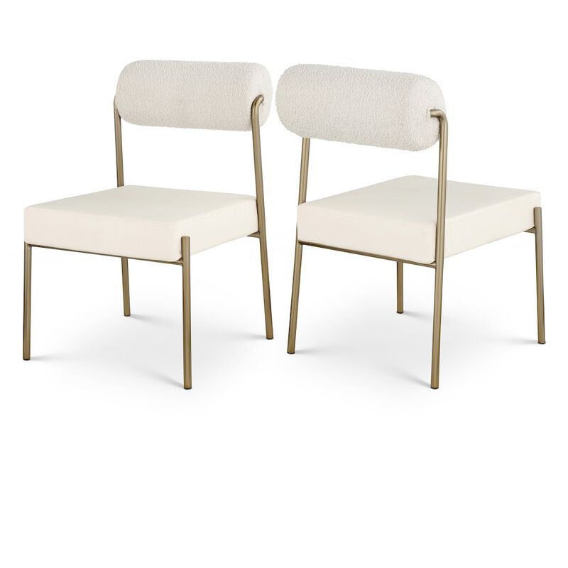 Meridian Furniture Carly Cream Vegan Leather Seat / Boucle Fabric Back Dining Chair, Set of 2