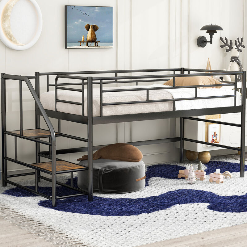 Merax Mid Loft Bed with Storage Stairs